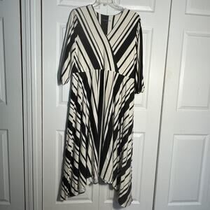 Soft Surroundings Dress‎ Women 2X Black Beige Striped Chanson De La Fontaine